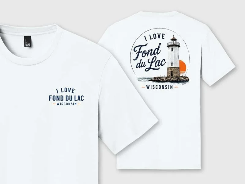 White I Love Fond du Lac tri-blend tee, front and back